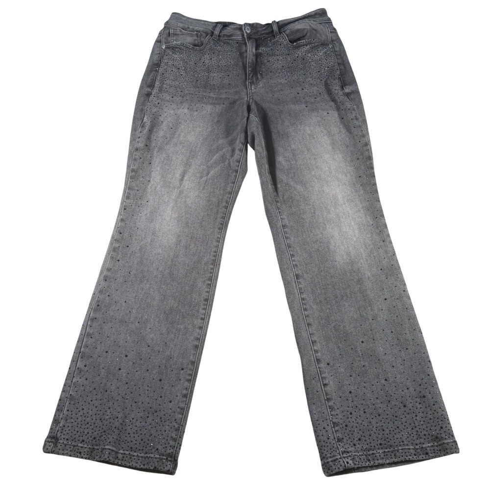 Judy Blue Straight Fit Jeans Women 16W Grey Rhinestone Embellished JB88919GR